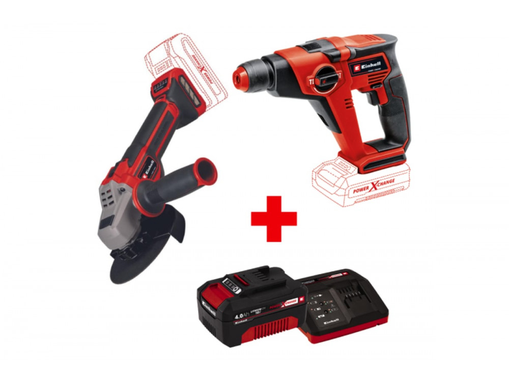 Аккумуляторная УШМ + аккумуляторный перфоратор + кейс + акк + ЗУ Einhell TP-AG 18/125 CE Q Li + TE-HD 18/12 Li Аккумуляторная УШМ + аккумуляторный перфоратор + кейс + акк + ЗУ Einhell TP-AG 18/125 CE Q Li + TE-HD 18/12 Li