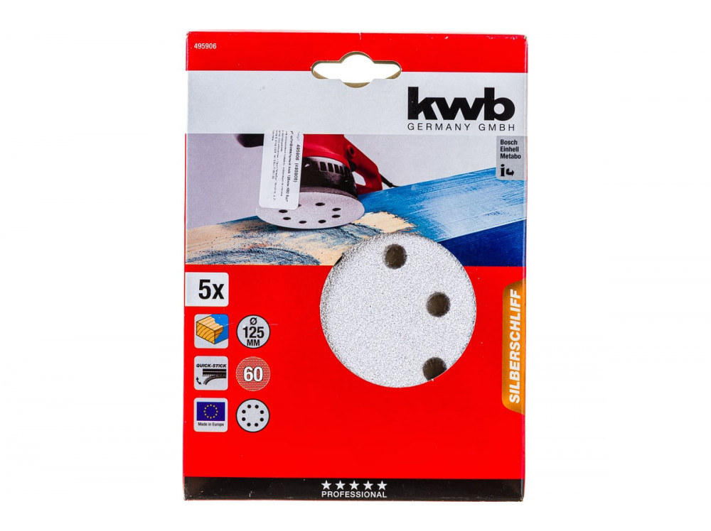 Круг шлифовальный (125 мм, 5 шт) KWB К60 495906 Круг шлифовальный (125 мм, 5 шт) KWB К60 495906