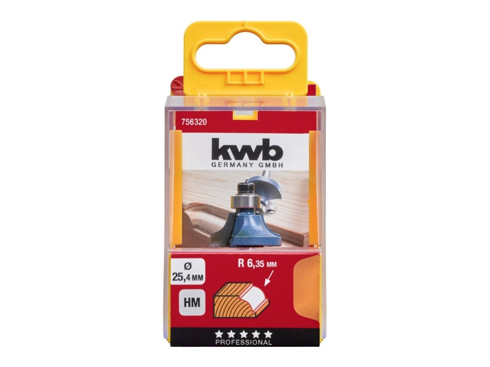 Фреза четвертная с подшипником R 6,35 мм, 25,4 мм KWB HM 756320