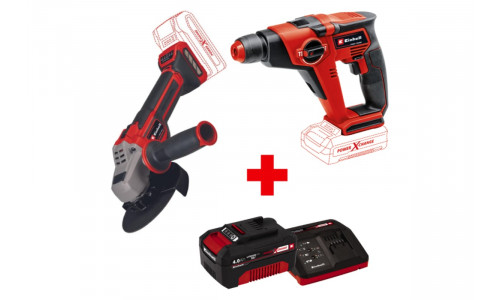 Аккумуляторная УШМ + аккумуляторный перфоратор + кейс + акк + ЗУ Einhell TP-AG 18/125 CE Q Li + TE-HD 18/12 Li